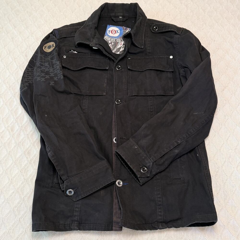 Fox Riders Co Denim Black Jacket Size L Vintage
